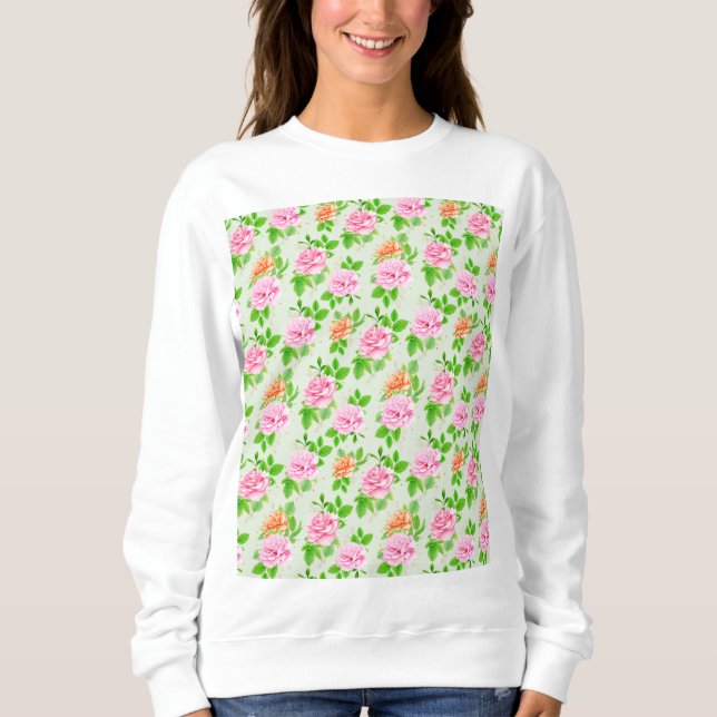 Sudadera Patrón de Rosas Rosadas Florales (Anverso)