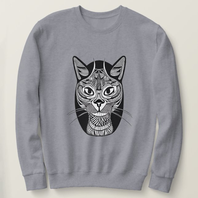 Sudadera Patrón de tatuaje de gato siamés en blanco y negro (Anverso del diseño)
