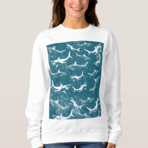 Sudadera Patrón de tiburón azul angustiado
