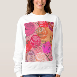 Sudadera Patrón rosa con flores y plantas