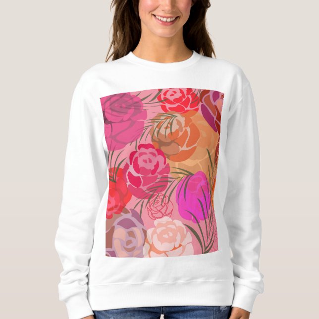 Sudadera Patrón rosa con flores y plantas (Anverso)