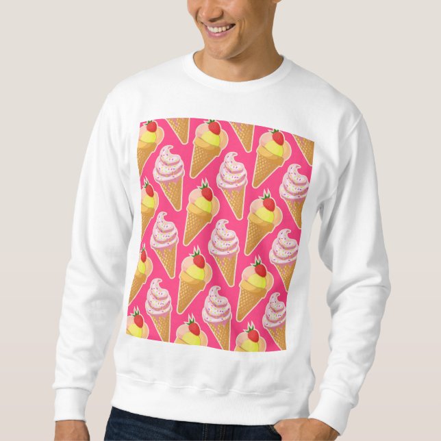 Sudadera Patrón rosa de Kawaii con helado de fresa (Anverso)
