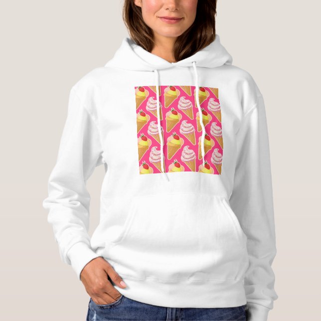 Sudadera Patrón rosa de Kawaii con helado de fresa (Anverso)