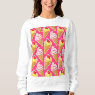 Sudadera Patrón rosa de Kawaii con helado de fresa