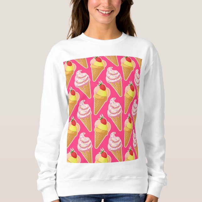 Sudadera Patrón rosa de Kawaii con helado de fresa (Anverso)