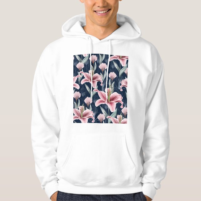 Sudadera Patrón sin foco de flor rosa Lilly. (Anverso)