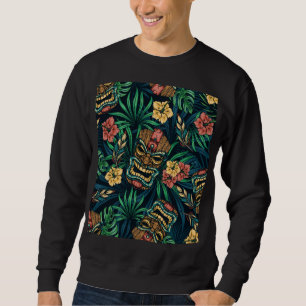 Sudadera Patrón tropical hawaiano de la máscara tiki