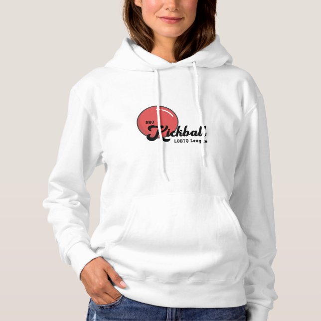 Sudadera Patrona blanca de las mujeres de Kickball SRQ (Anverso)