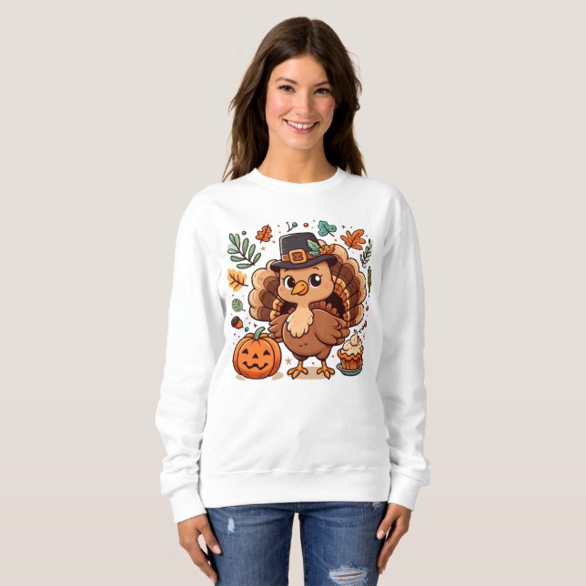 Sudadera Pavo y calabaza Personalizado lindo Día de Acción  (Anverso completo)