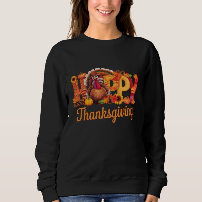 Sudadera Pavos Felices de Acción de Gracias Otoño (Anverso)