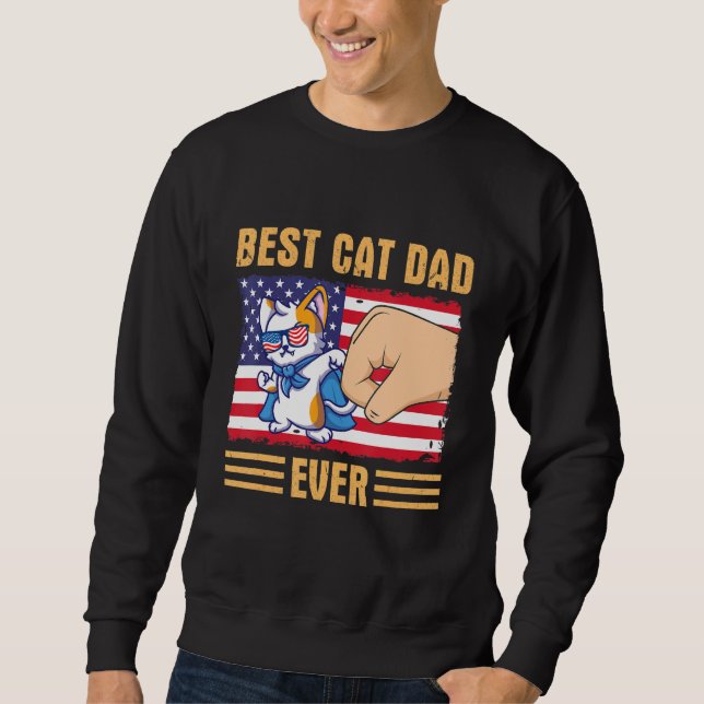 Sudadera Paw Touching Hand US Flag America Best Cat Dad Eve (Anverso)
