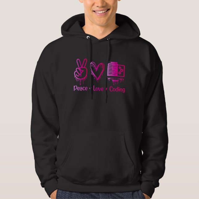 Sudadera ¡Paz-Amor-Codificación! Programadora femenina (Anverso)