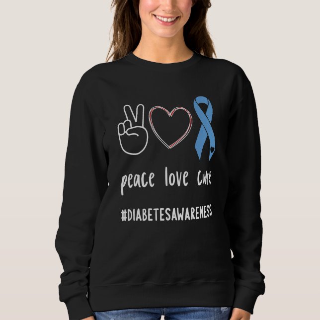 Sudadera Paz Amor Cura Diabética Cinta Azul T1d Diabetes (Anverso)