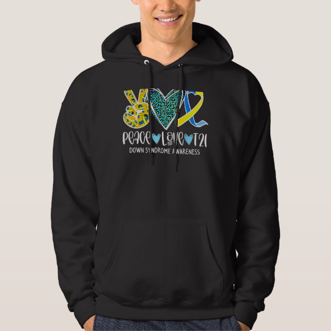 Sudadera Paz Amor Cure Blue & Yellow Ribbon Down Syndrome (Anverso)