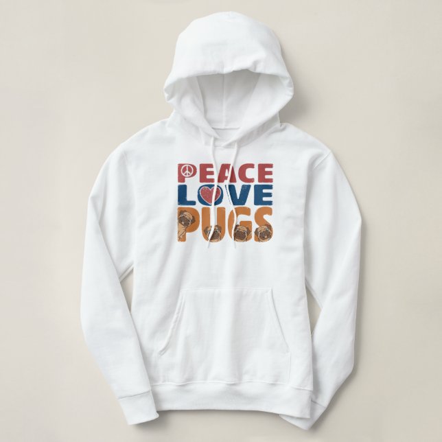Sudadera Paz Amor Pug Perro Amante Para Mujeres Hombres, Pe (Diseño del anverso)