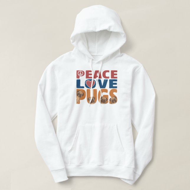 Sudadera Paz Amor Pug Perro Amante Para Mujeres Hombres, Pe (Diseño del anverso)