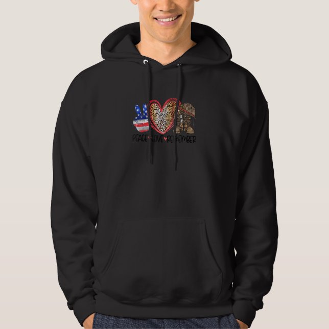 Sudadera Paz Amor Recordar Botas de Combate Bandera de EE.  (Anverso)