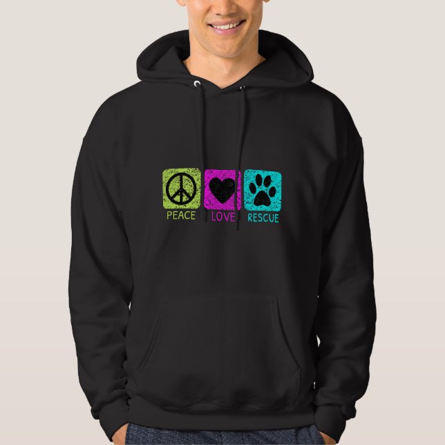 Sudadera Paz Amor Rescate Perros Gráfico Retro Deteriorado  (Anverso)