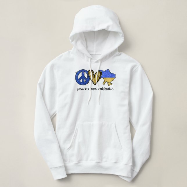 Sudadera Paz, amor, Ucrania, bandera ucraniana te apoyo (Diseño del anverso)