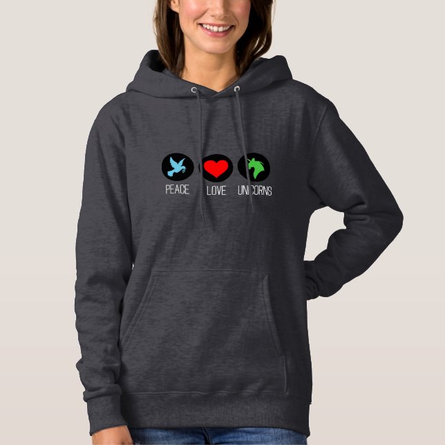 Sudadera Paz amor y unicornios (Anverso)