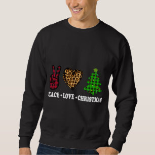 Sudadera Peace Love Christmas Tree Buffalo Plaid Leopard Fu