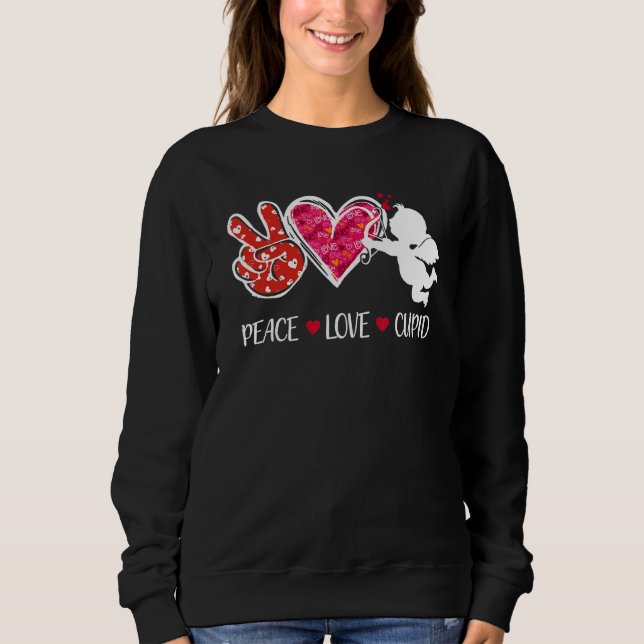 Sudadera Peace Love Cupid Cute Red Leopard Valentine's Day  (Anverso)