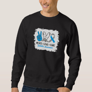 Sudadera Peace Love Cure Gray Blue Ribbon Diabetes Awares