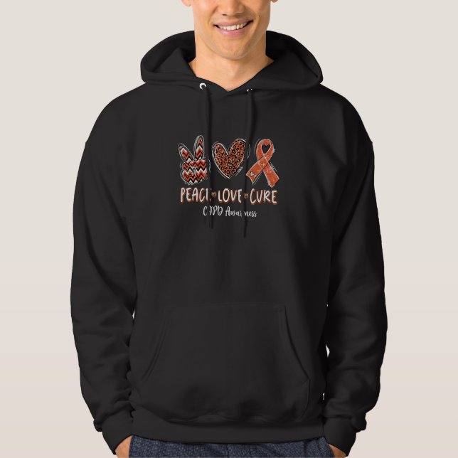 Sudadera Peace Love Cure Naranja Ribbon COPD Conciencia (Anverso)