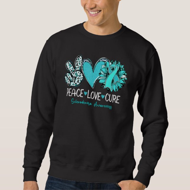 Sudadera Peace Love Cure Sunflower Teal Ribbon Scleroderma  (Anverso)