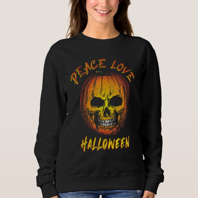 Sudadera Peace Love Halloween Happy Halloween Pumpkin Leopa (Anverso)