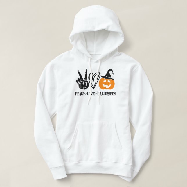 Sudadera Peace Love Halloween Shirt Funny Skeleton Hand Pum (Diseño del anverso)