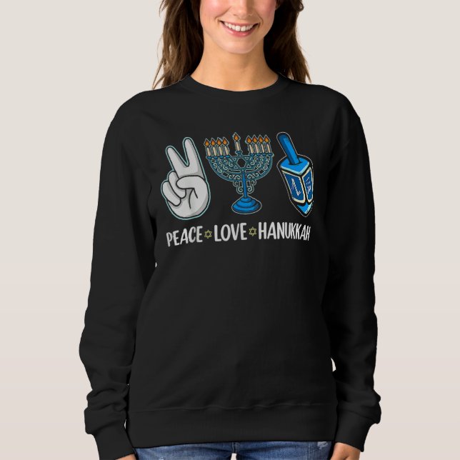 Sudadera Peace Love Hanukkah Jewish Menorah Chanukah Retro  (Anverso)