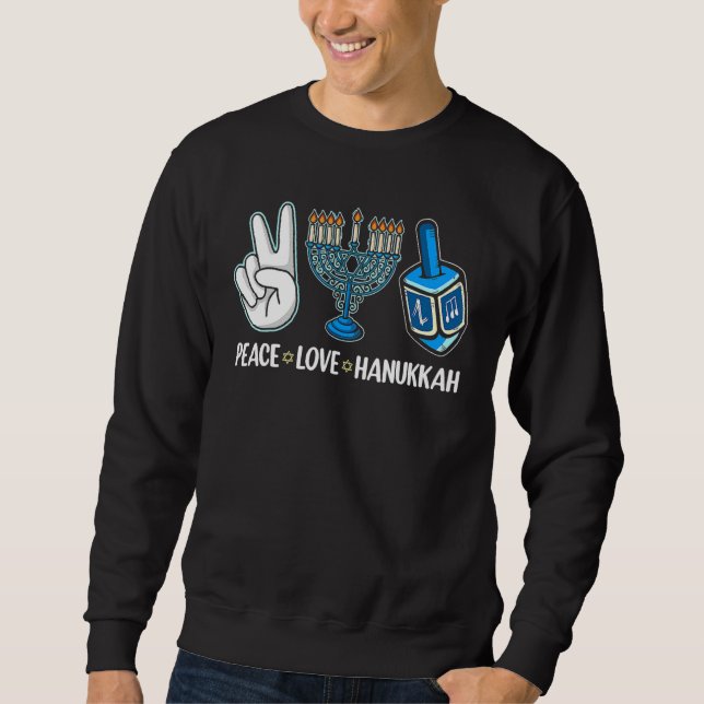 Sudadera Peace Love Hanukkah Jewish Menorah Chanukah Retro  (Anverso)