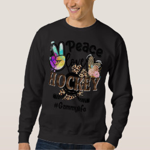 Sudadera Peace Love Hockey Gammy Life Mom Grandma Leopardo