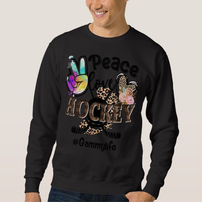 Sudadera Peace Love Hockey Gammy Life Mom Grandma Leopardo (Anverso)