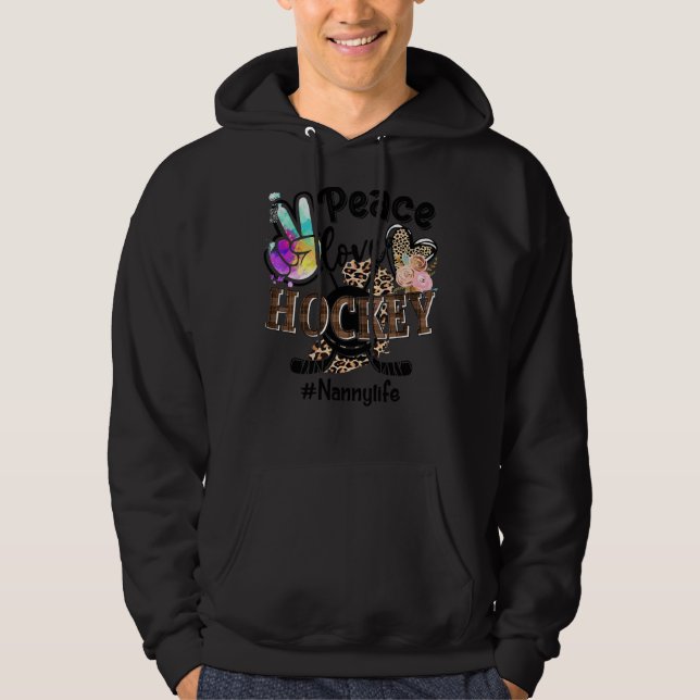 Sudadera Peace Love Hockey Nanny Life Mom Grandma Leopard (Anverso)