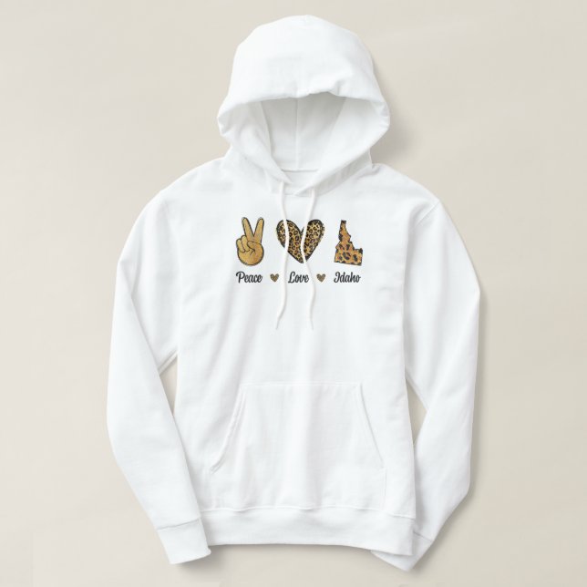 Sudadera Peace Love Idaho Leopard Flag Map Souvenirs for Me (Diseño del anverso)