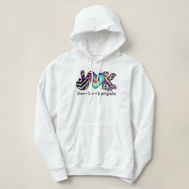Sudadera Peace Love Kindergarten Profesor Estudiante de Kin (Diseño del anverso)