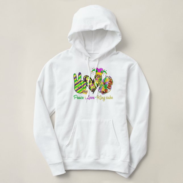 Sudadera Peace Love King Cake Mardi Gras Hombres Mujeres Ni (Diseño del anverso)