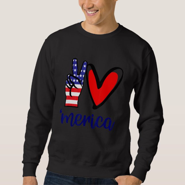 Sudadera Peace Love Merica 4 de Julio Día De La Independenc (Anverso)