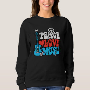 Sudadera Peace Love Music Retro Rock Roll Guitar Peace Symb