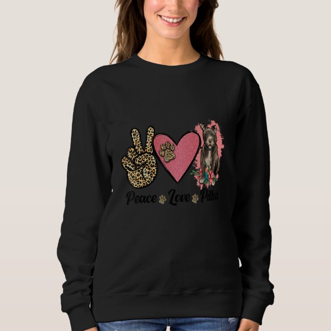 Sudadera Peace Love Pitbull Leopard Heart Floral Outfit for (Anverso)
