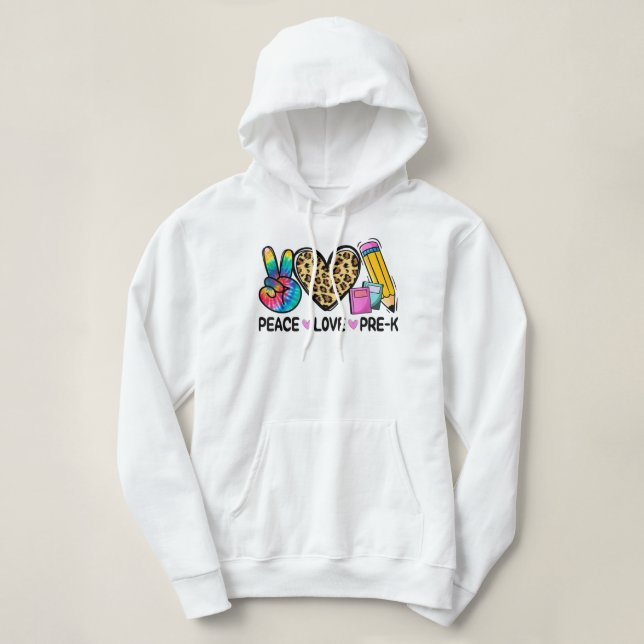 Sudadera Peace Love Pre-K Leopard Tie Dye Back To School (Diseño del anverso)