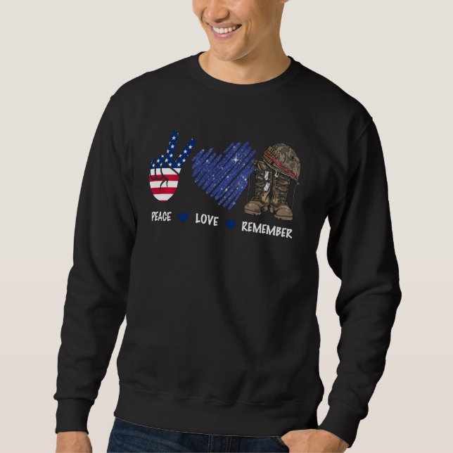 Sudadera Peace Love Recuerde Combate Bots American Flag Vet (Anverso)
