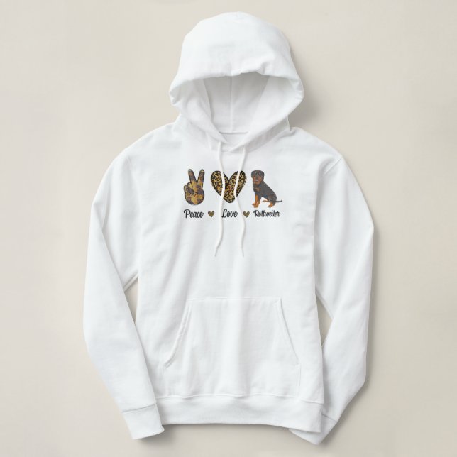 Sudadera Peace Love Rottweiler Lover Mascota Dog Puppy Prop (Diseño del anverso)