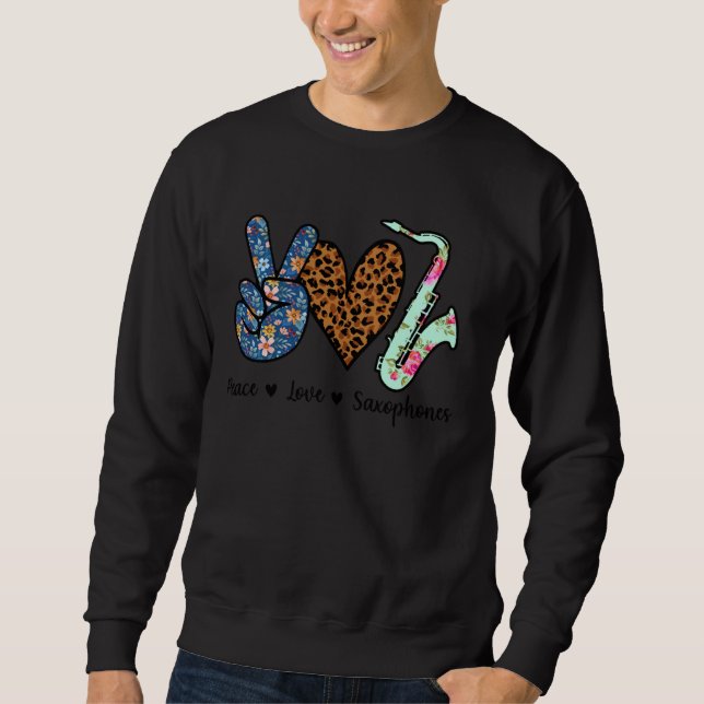 Sudadera Peace Love Saxophones Leopard (Anverso)