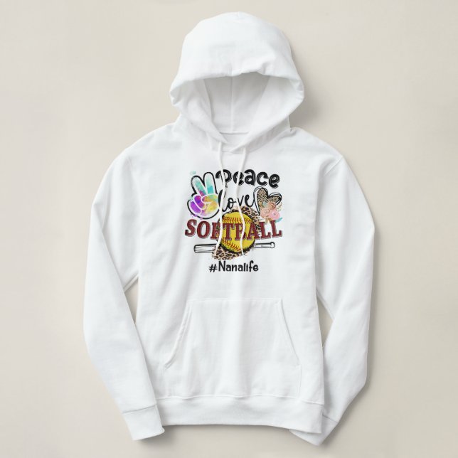 Sudadera Peace Love Softball Nana Life Mom Grandma Leopard (Diseño del anverso)