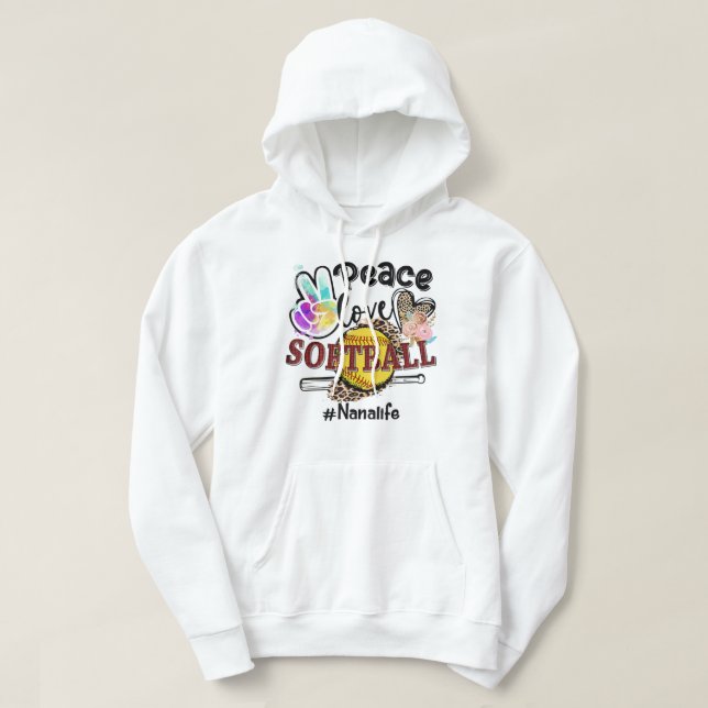 Sudadera Peace Love Softball Nana Life Mom Grandma Leopard (Diseño del anverso)