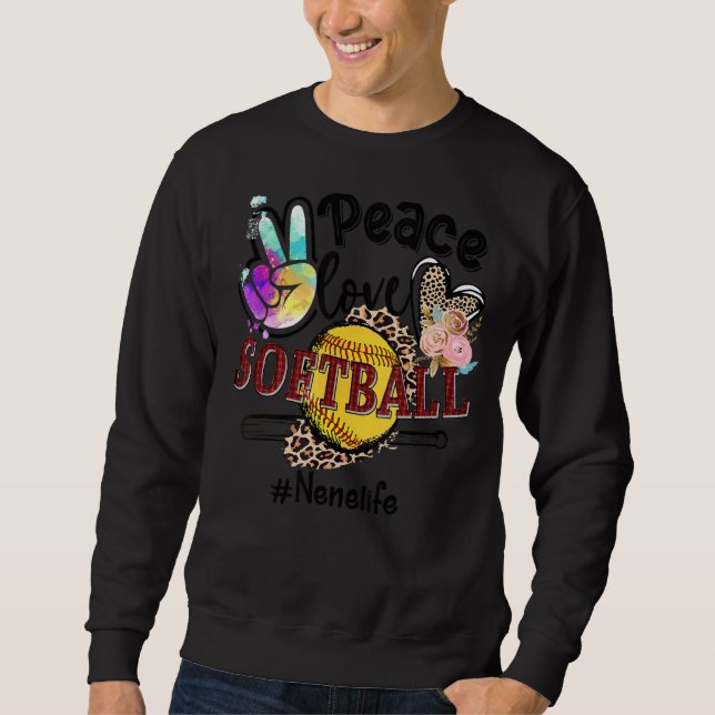 Sudadera Peace Love Softball Nene Life Mom Grandma Leopard (Anverso)