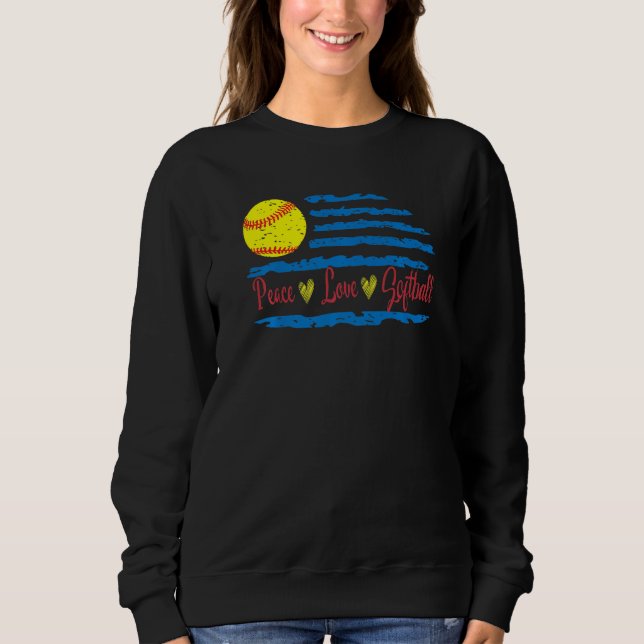 Sudadera Peace Love Softball US Flag Mom Softball Girl Teen (Anverso)